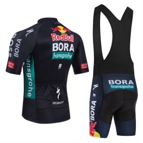 Completo Maglia + Pantaloncino con bretelle 2024 BORA-Hansgrohe Bull Manica Corta Nero Rosso